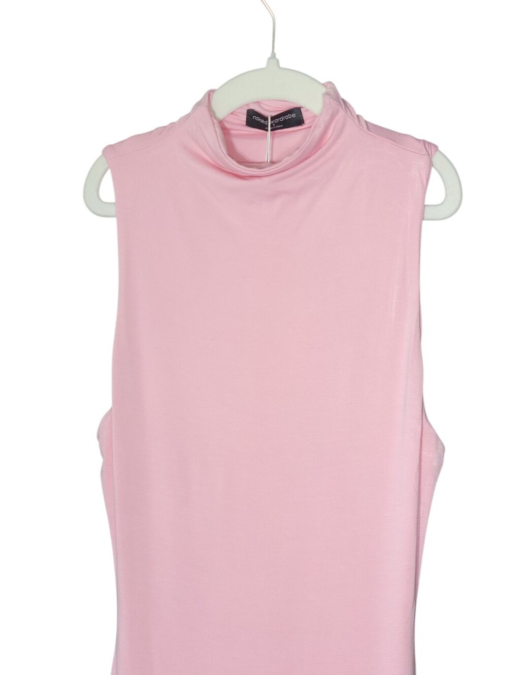 Naked Wardrobe Bodycon Maxi Sculpt Mock Neck Dress Pastel Pink Soft Girl Party - Picture 4 of 12